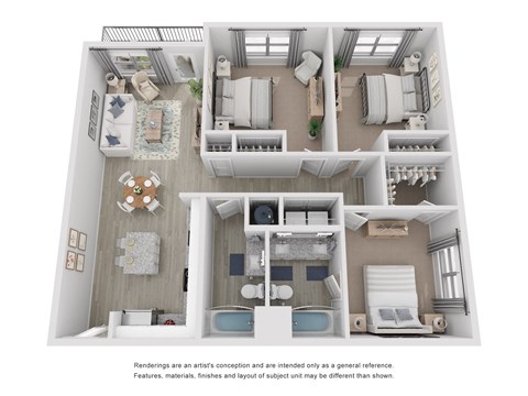 Floor plan for 3 beds, 2 baths, 1318 sqft